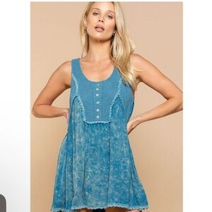 POL Blue Lace Oceanteal Flowy Baby Doll dress relaxed fit size small